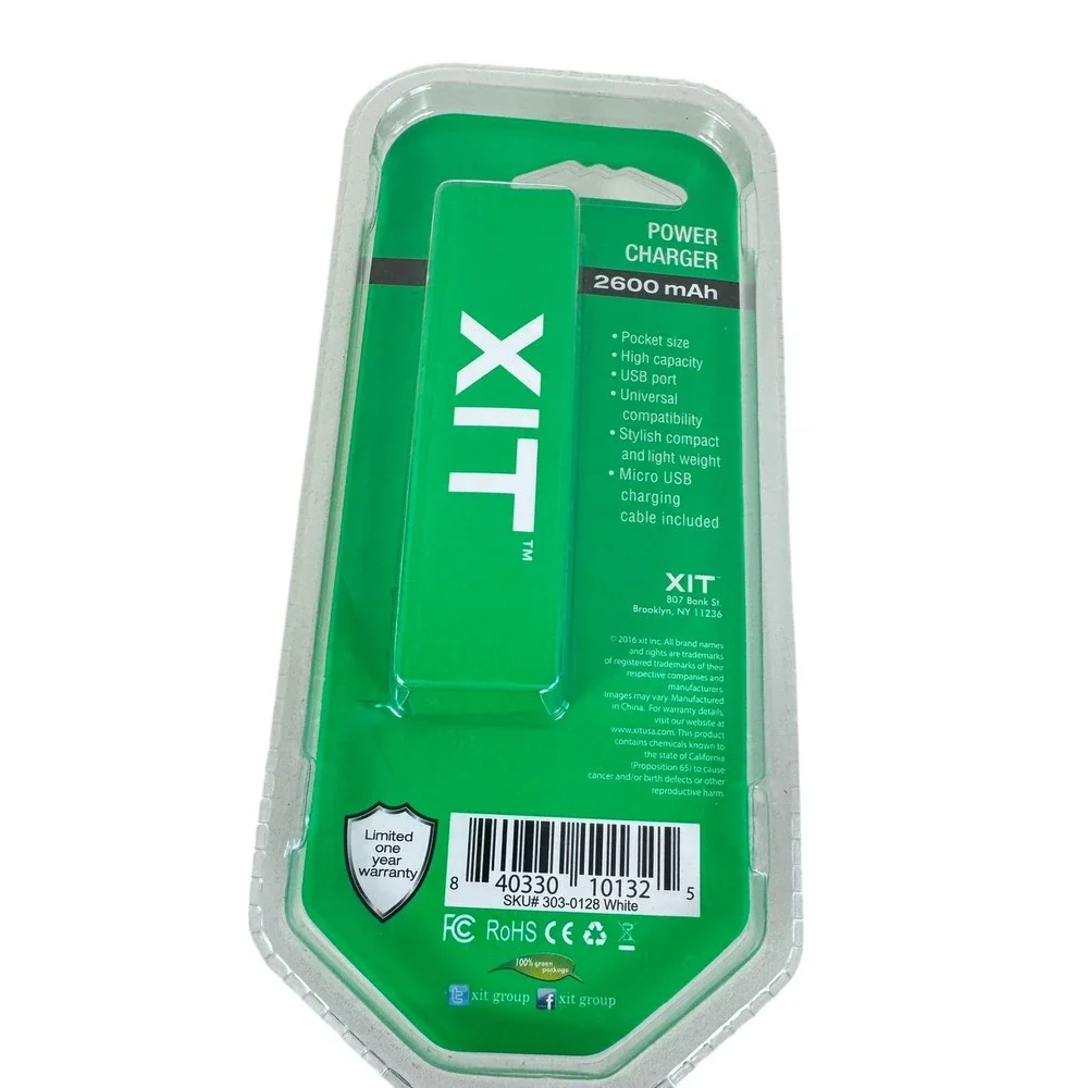 New‎ XIT Power Bank Portable Charger 2600 mAh White USB Charging Cable Included